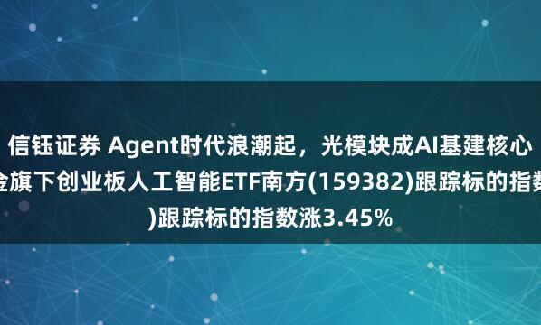 信钰证券 Agent时代浪潮起，光模块成AI基建核心，南方基金旗下创业板人工智能ETF南方(159382)跟踪标的指数涨3.45%